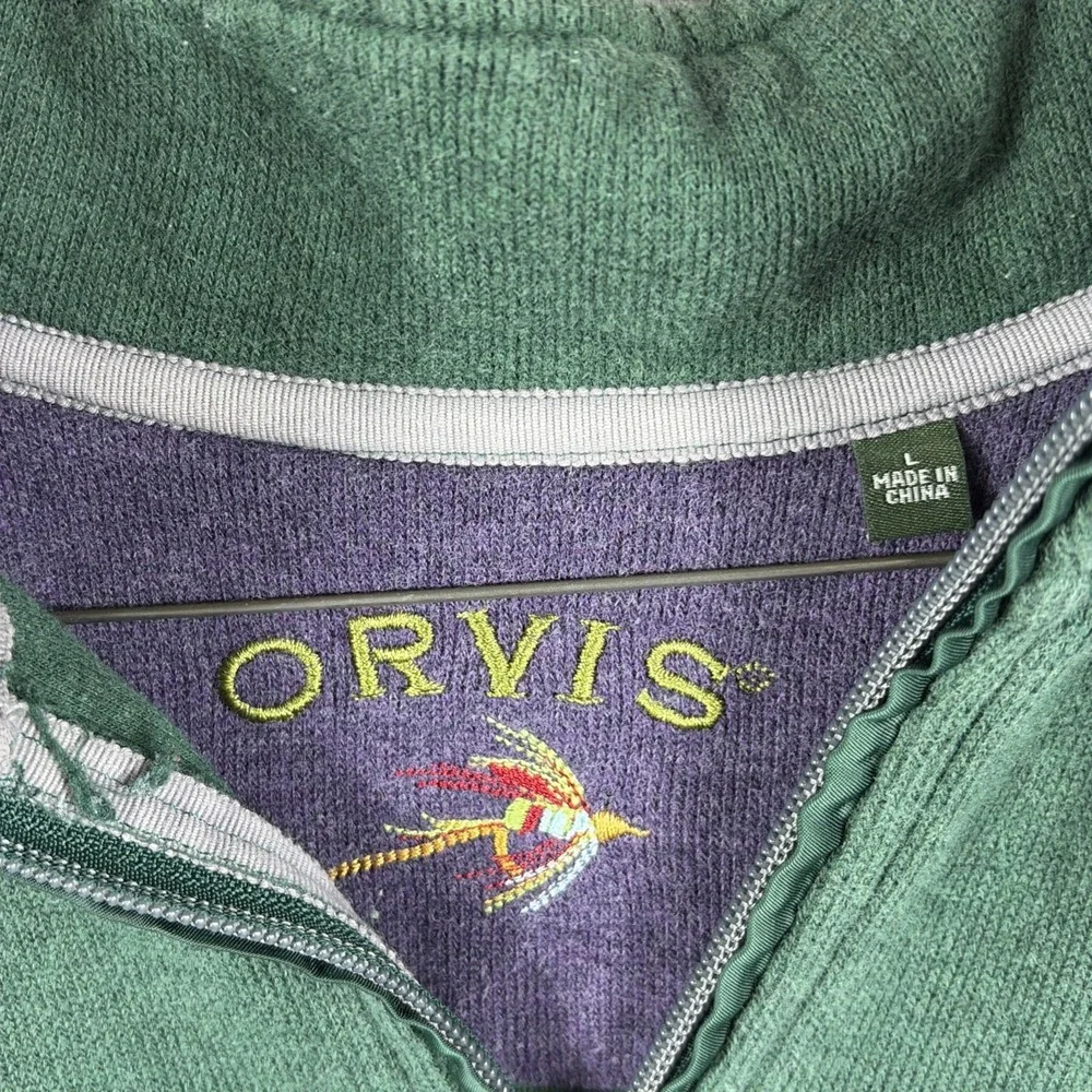 Orvis Men's 1/4 Zip Pullover Thick Heavy 100% Cotton Sweater Green LG